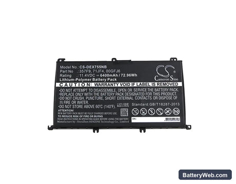 Dell Inspiron 15 7559 Replacement Battery, 11.4V, 6400mAh, Li-Polymer 3