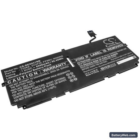 Dell XPS 13 9300 Replacement Battery, 7.6V, 6500mAh, Li-Polymer 1