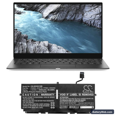 Dell XPS 13 9300 Replacement Battery, 7.6V, 6500mAh, Li-Polymer 5