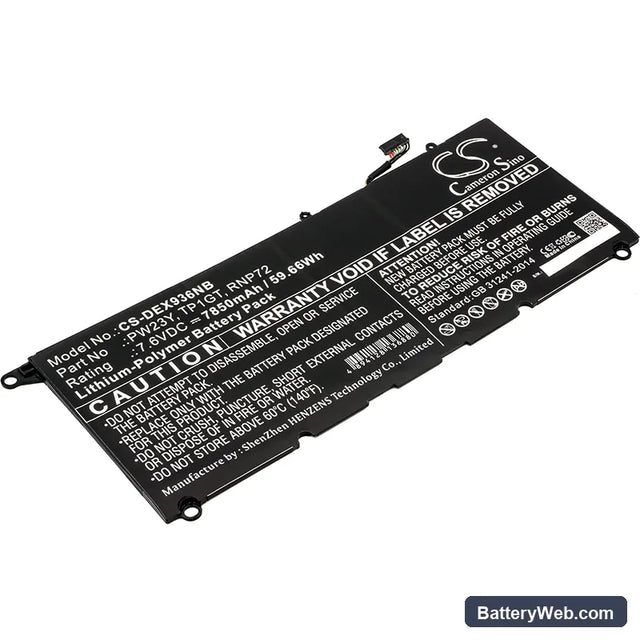 Dell XPS 13 9360 Replacement Battery, 7.6V, 7850mAh, Li-Polymer 1