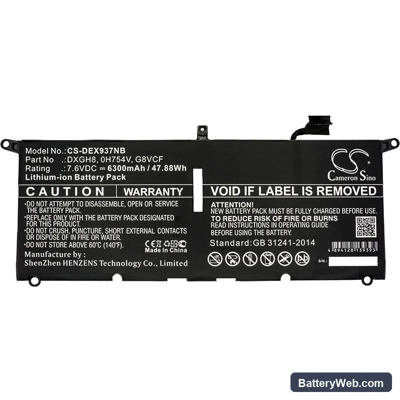 Dell XPS 13 9370 Replacement Battery, 7.6V, 6300mAh, Li-ion 3