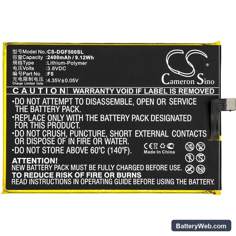 Doogee F5 Replacement Battery, 3.8V, 2400mAh, Li-Polymer 3