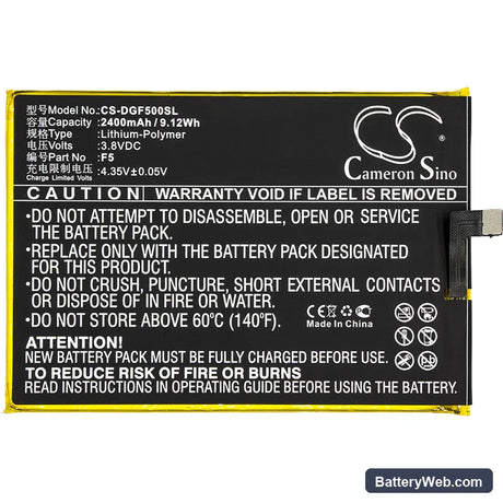 Doogee F5 Replacement Battery, 3.8V, 2400mAh, Li-Polymer 3