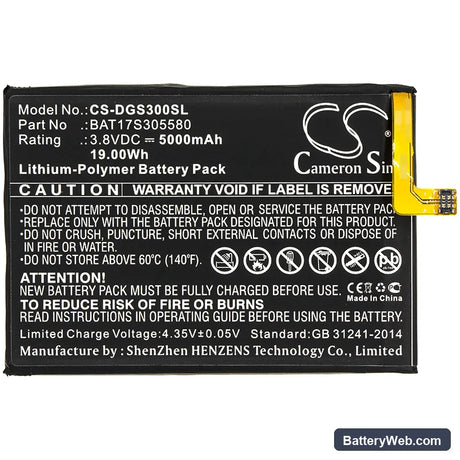 Doogee S30 Replacement Battery, 3.8V, 5000mAh, Li-Polymer 3