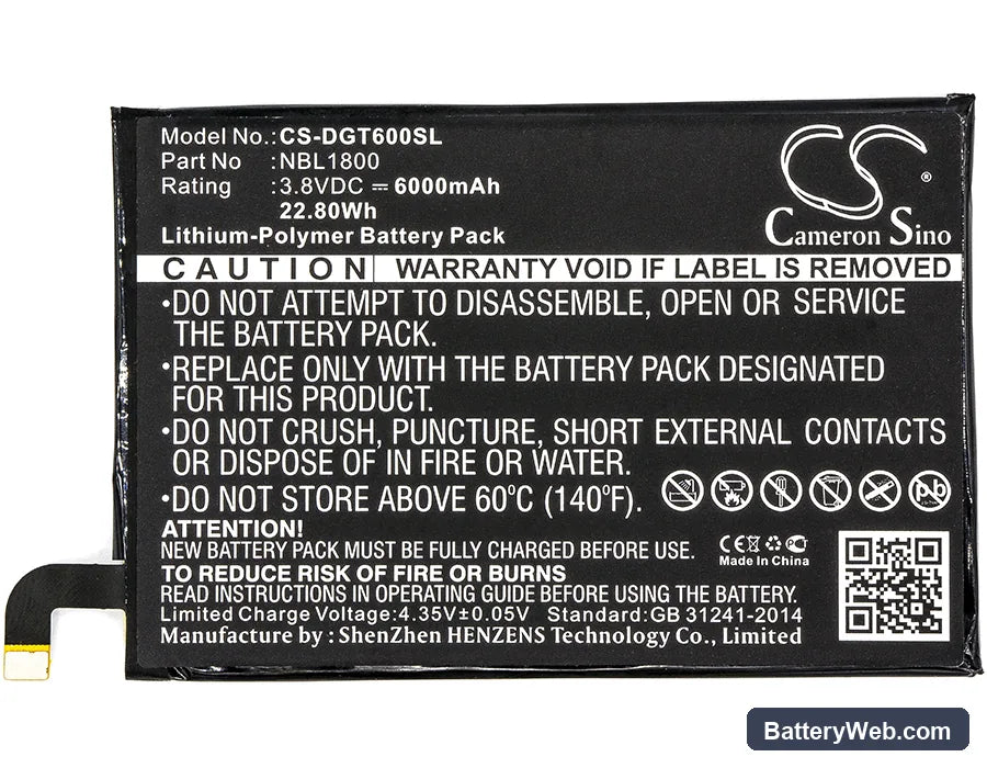 Doogee T6 Replacement Battery, 3.8V, 6000mAh, Li-Polymer 5