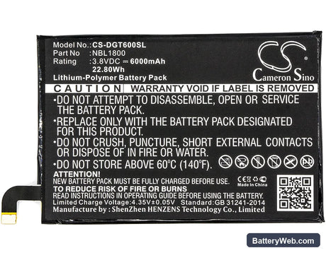 Doogee T6 Replacement Battery, 3.8V, 6000mAh, Li-Polymer 5