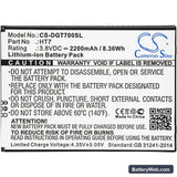 Doogee T7 Replacement Battery, 3.8V, 2200mAh, Li-ion 3