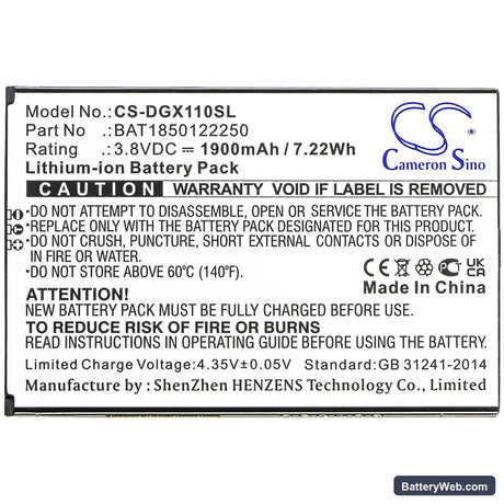 Doogee X11 Replacement Battery, 3.8V, 1900mAh, Li-ion 3
