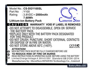 Doogee Y100 Replacement Battery, 3.8V, 2000mAh, Li-ion 1