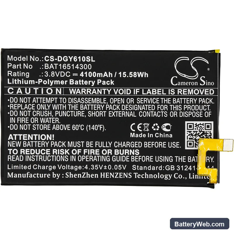 Doogee Y6 Max Replacement Battery, 3.8V, 4100mAh, Li-Polymer 3