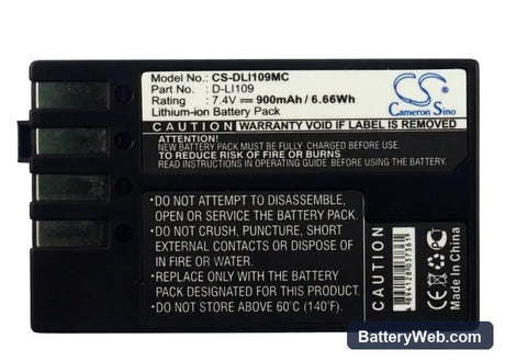 Pentax K-R Replacement Battery, 7.4V, 900mAh, Li-ion 5