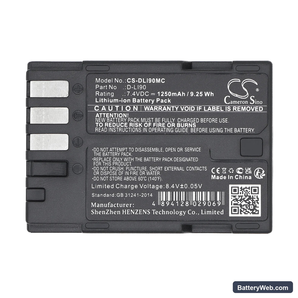 Pentax K-7 Replacement Battery, 7.4V, 1250mAh, Li-ion 5