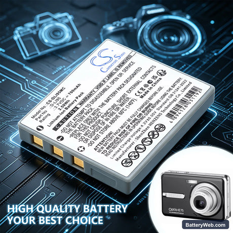 Pentax Optio E75 Replacement Battery, 3.7V, 700mAh, Li-ion 6