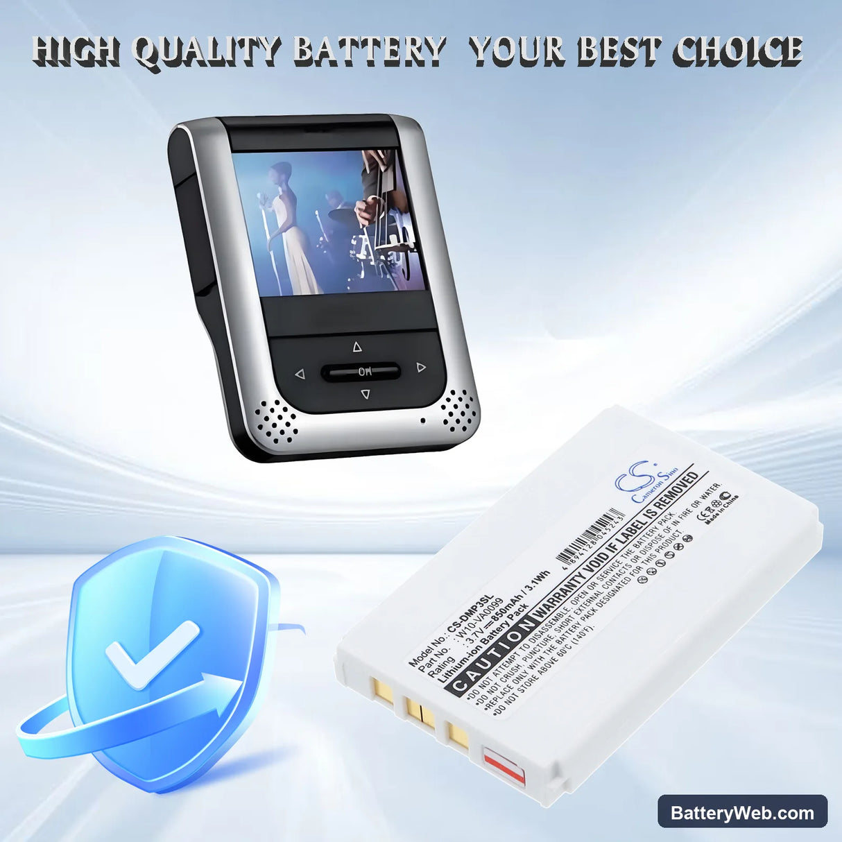 Minon DMP-3 Replacement Battery, 3.7V, 850mAh, Li-ion 6