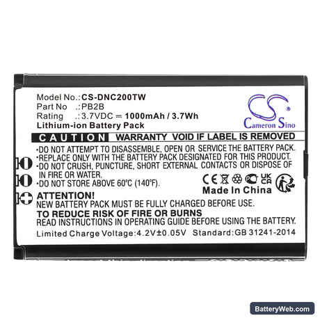 Dynascan 2B Replacement Battery, 3.7V, 1000mAh, Li-ion 3