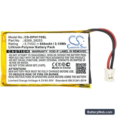 Marmitek DoorPhone 170 Replacement Battery, 3.7V, 850mAh, Li-Polymer 3