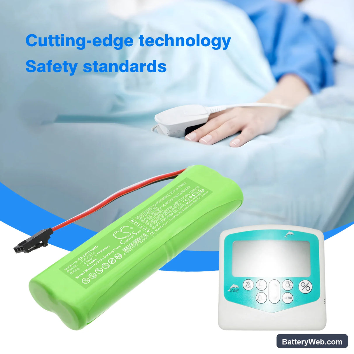 Dolphin medical pulse oximeter 2150 Replacement Battery, 4.8V, 1700mAh, Ni-MH 6