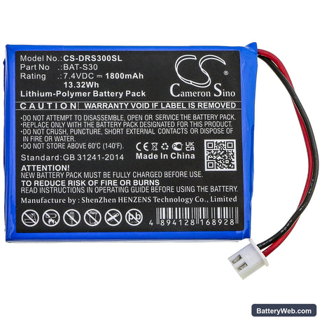 Deviser S30 Replacement Battery, 7.4V, 1800mAh, Li-Polymer 3
