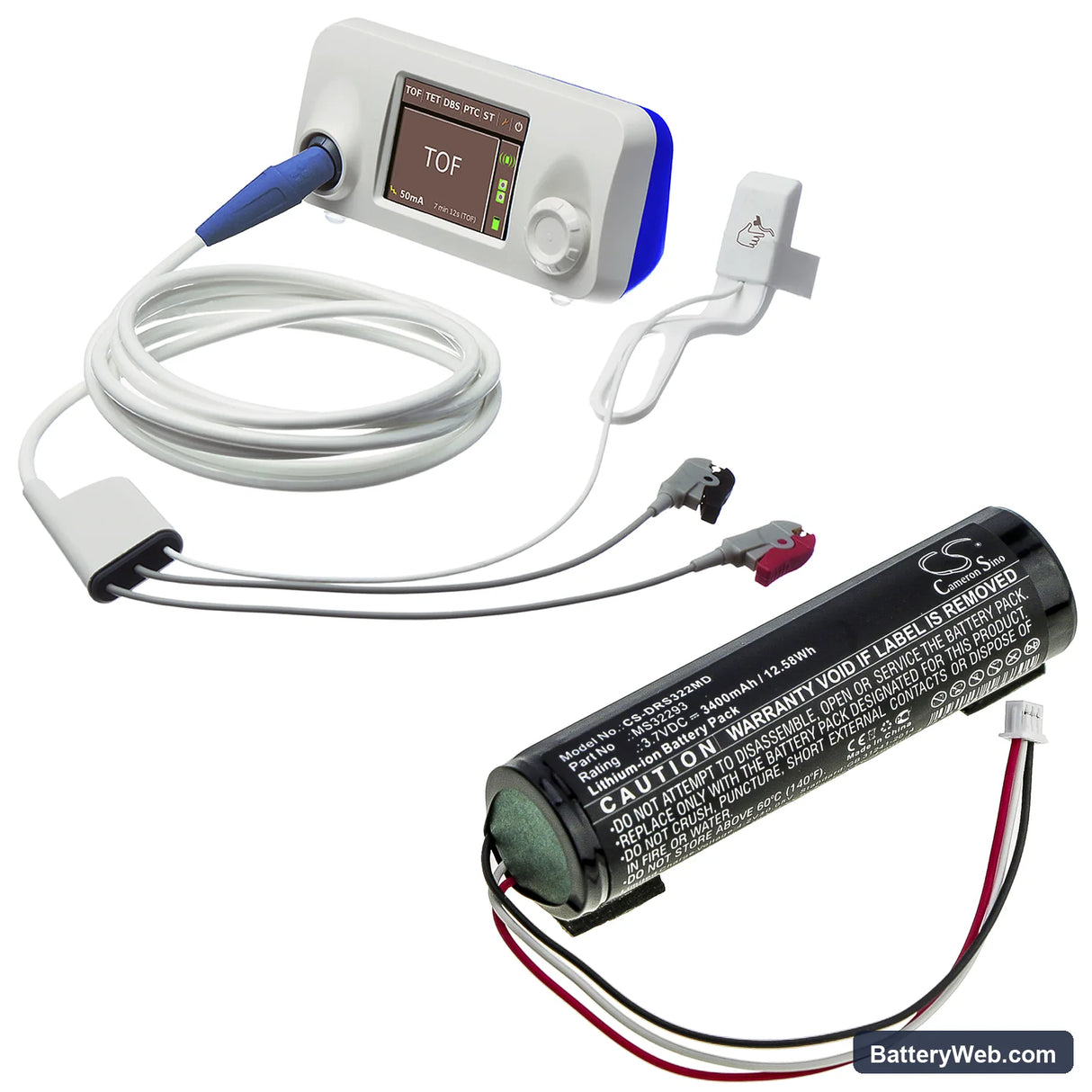 Drager TOFscan Monitor Replacement Battery, 3.7V, 3400mAh, Li-ion 6