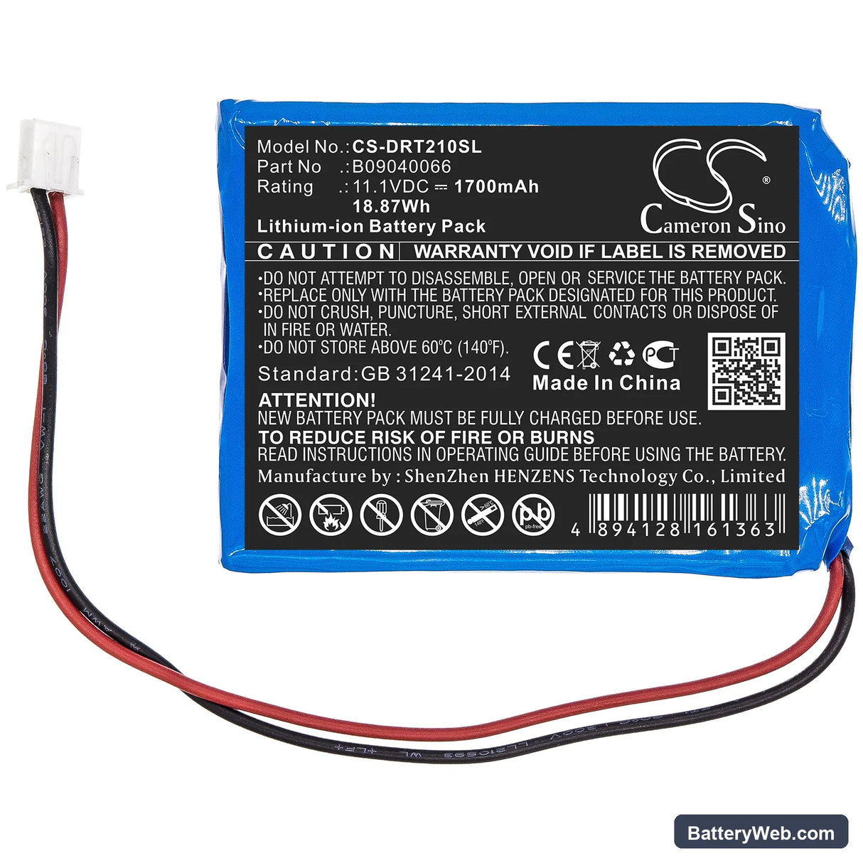 Deviser DS2100A Replacement Battery, 11.1V, 1700mAh, Li-ion 3