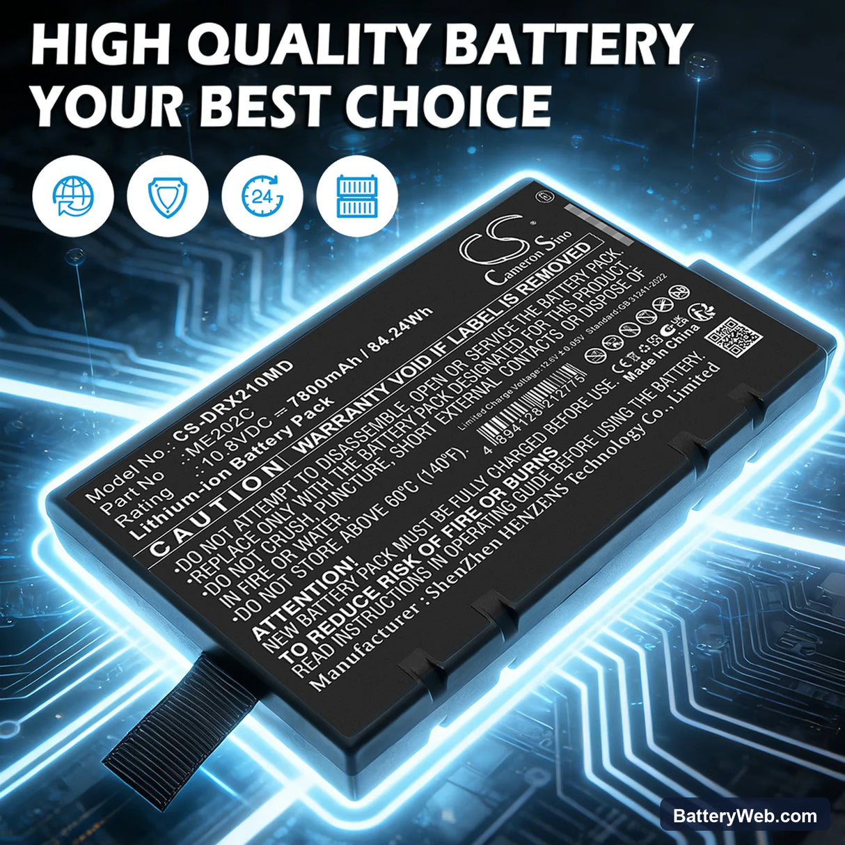 Drager Oxylog 2000 Plus Replacement Battery, 10.8V, 7800mAh, Li-ion 7