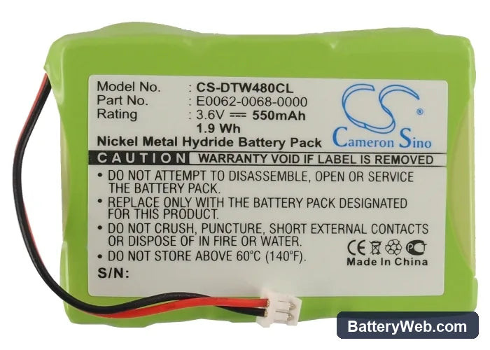 Aastra 480i Replacement Battery, 3.6V, 550mAh, Ni-MH 5