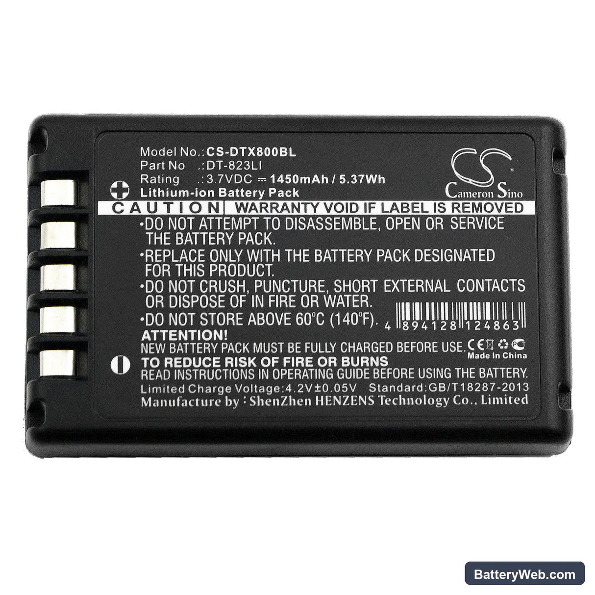 Casio DT-800 Replacement Battery, 3.7V, 1450mAh, Li-ion 3