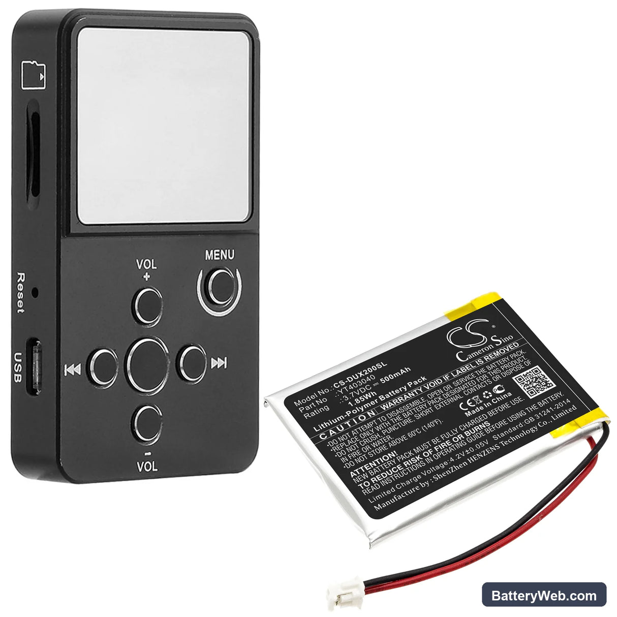 XDUOO X2 Replacement Battery, 3.7V, 500mAh, Li-Polymer 6