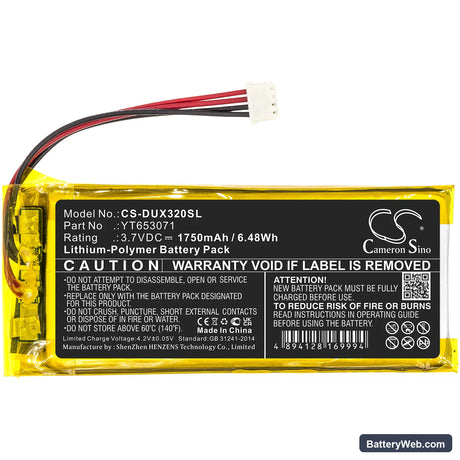 XDUOO X3 Mark II Replacement Battery, 3.7V, 1750mAh, Li-Polymer 3