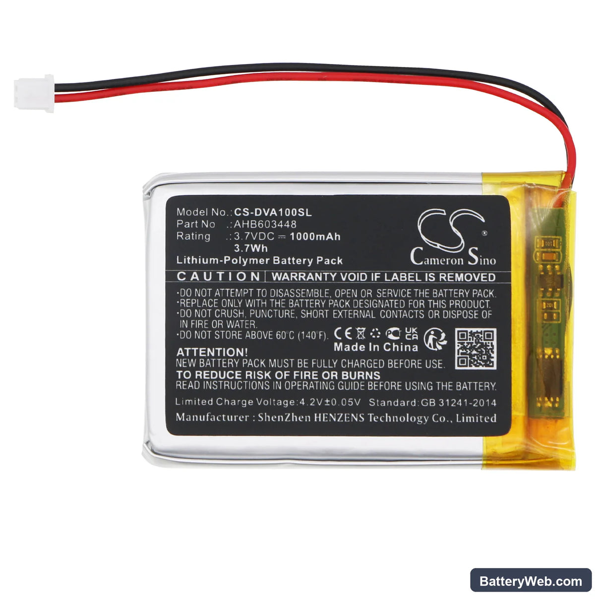 Divoom Aurabulb Replacement Battery, 3.7V, 1000mAh, Li-Polymer 3