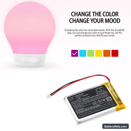 Divoom Aurabulb Replacement Battery, 3.7V, 1000mAh, Li-Polymer 6