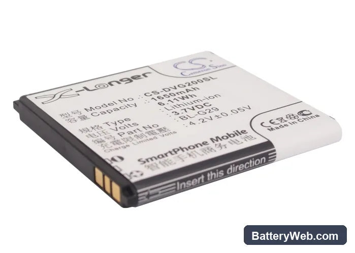 DOOV IEva D2 Replacement Battery, 3.7V, 1650mAh, Li-ion 1