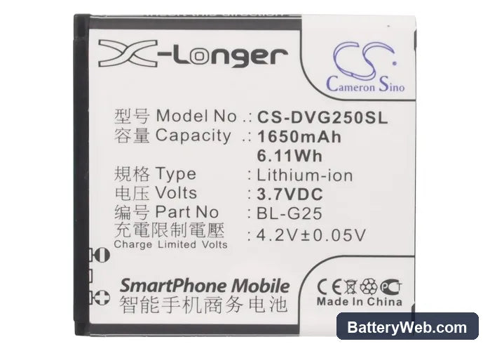 DOOV G25 Replacement Battery, 3.7V, 1650mAh, Li-ion 5