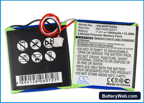 Dual DVD-P702 Replacement Battery, 7.4V, 1800mAh, Li-Polymer 5