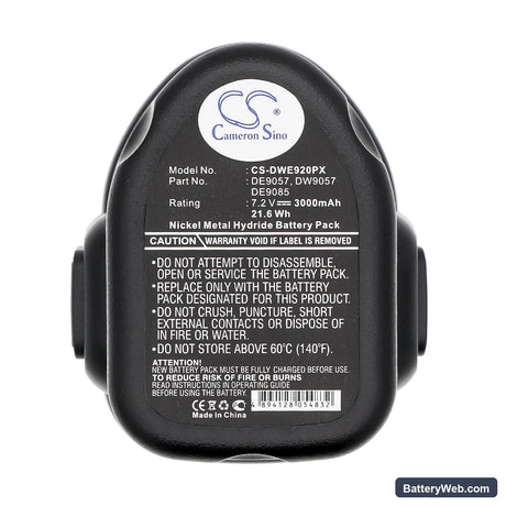 DeWalt DW920K Replacement Battery, 7.2V, 3000mAh, Ni-MH 5