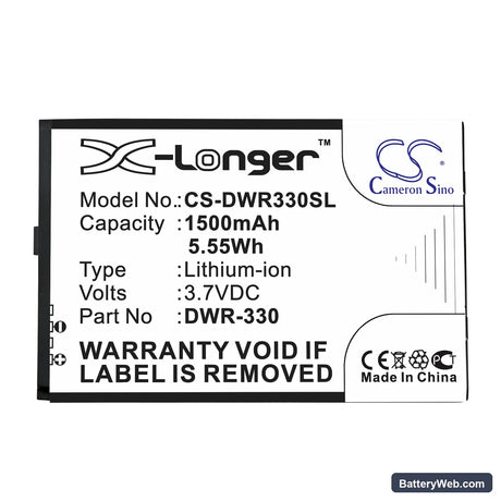 D-Link DWR-330 Replacement Battery, 3.7V, 1500mAh, Li-ion 3