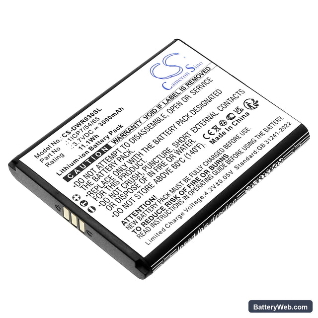 D-Link DWR-930M Replacement Battery, 3.7V, 3000mAh, Li-ion 1
