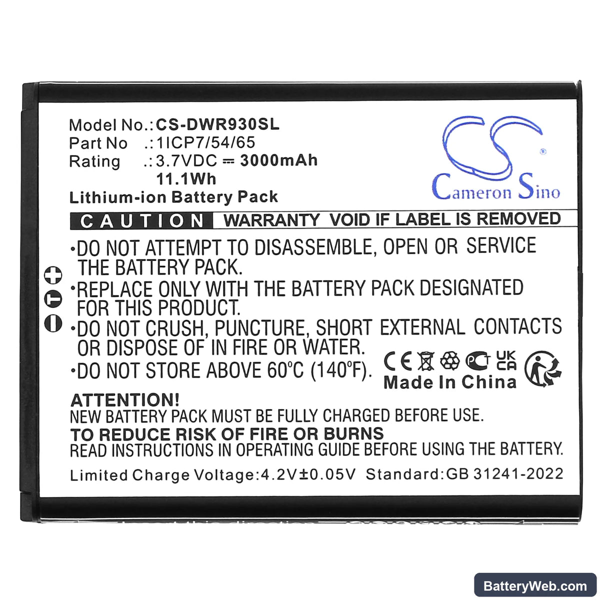 D-Link DWR-930M Replacement Battery, 3.7V, 3000mAh, Li-ion 3