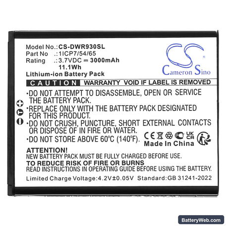 D-Link DWR-930M Replacement Battery, 3.7V, 3000mAh, Li-ion 3