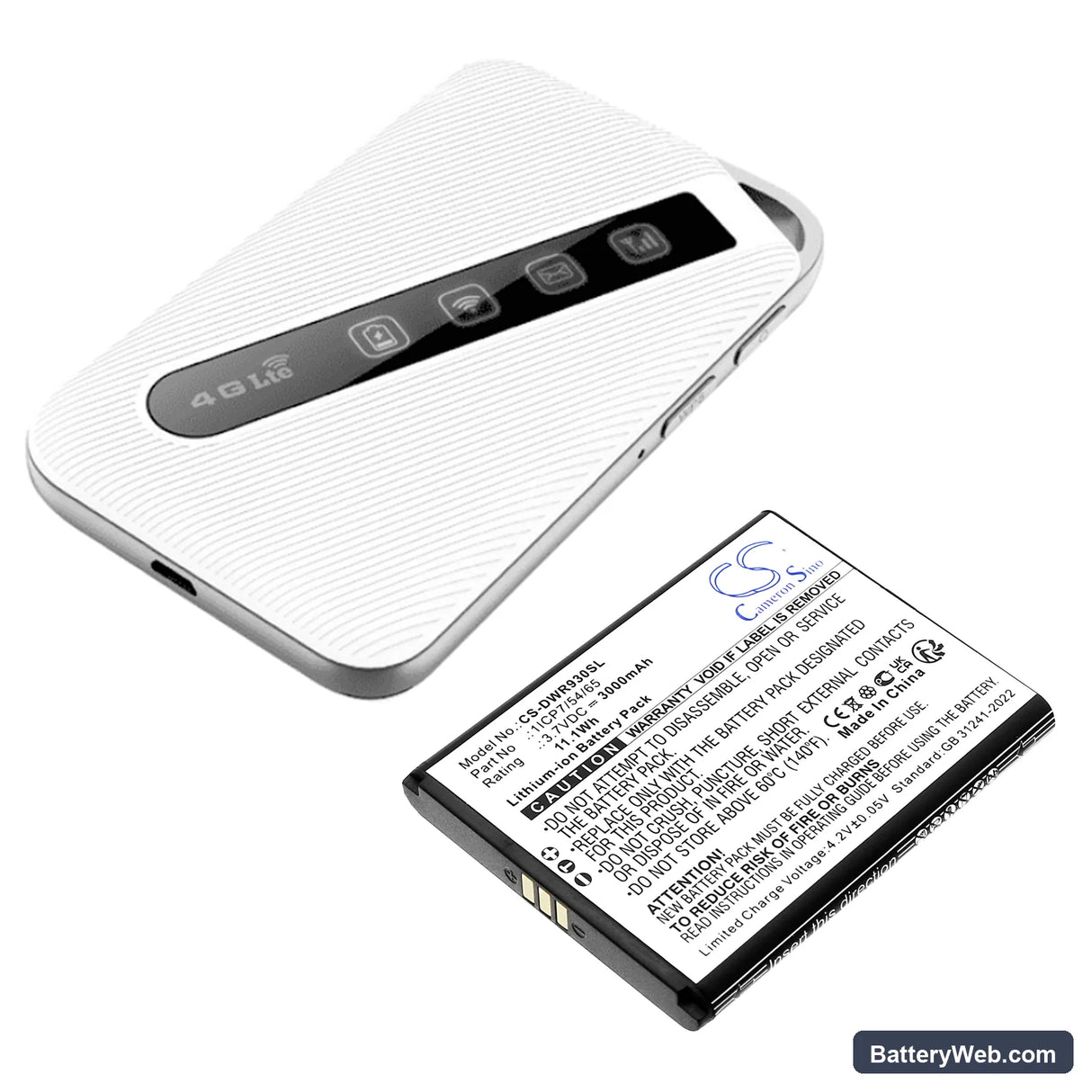 D-Link DWR-930M Replacement Battery, 3.7V, 3000mAh, Li-ion 4