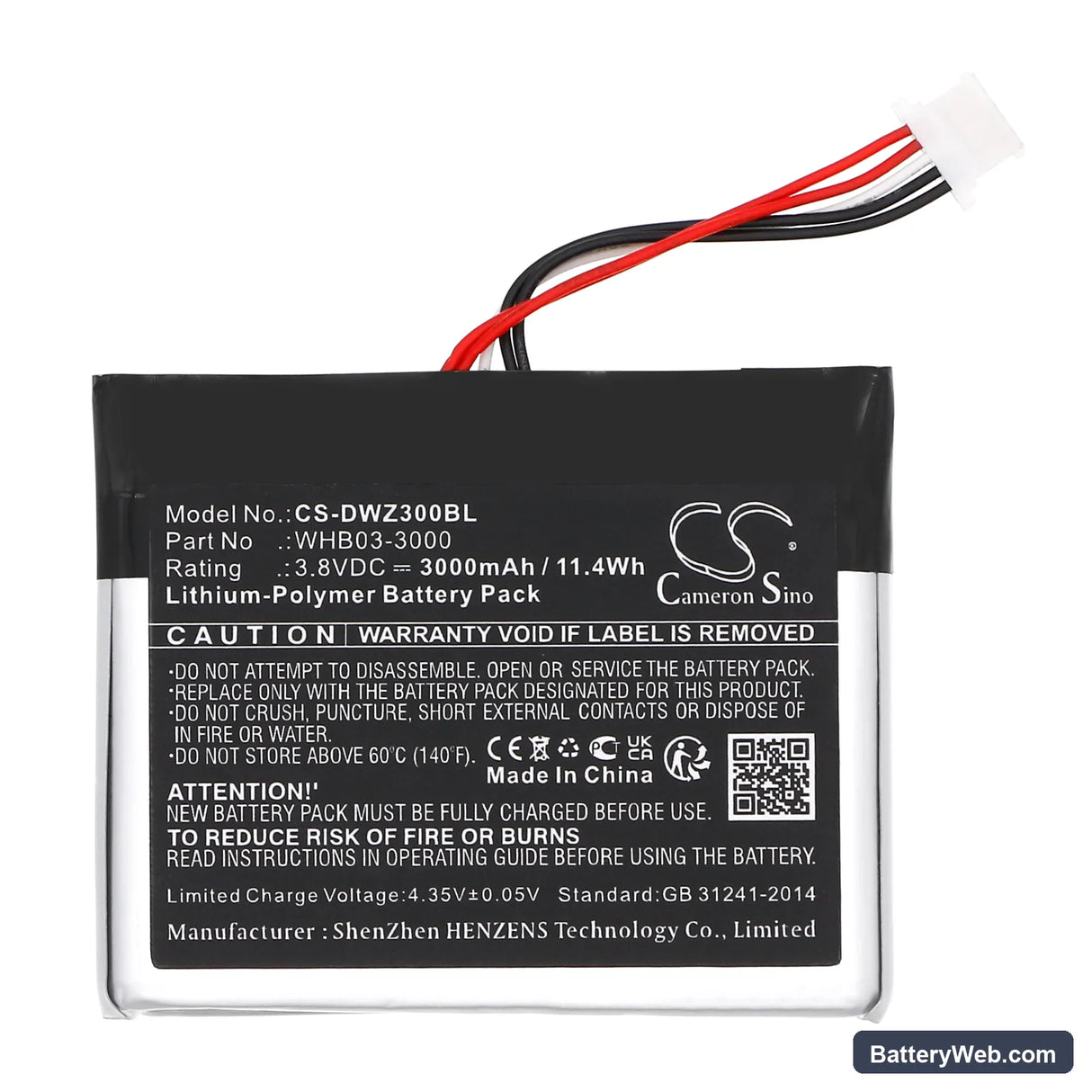 Dejavoo Q3 Replacement Battery, 3.8V, 3000mAh, Li-Polymer 3