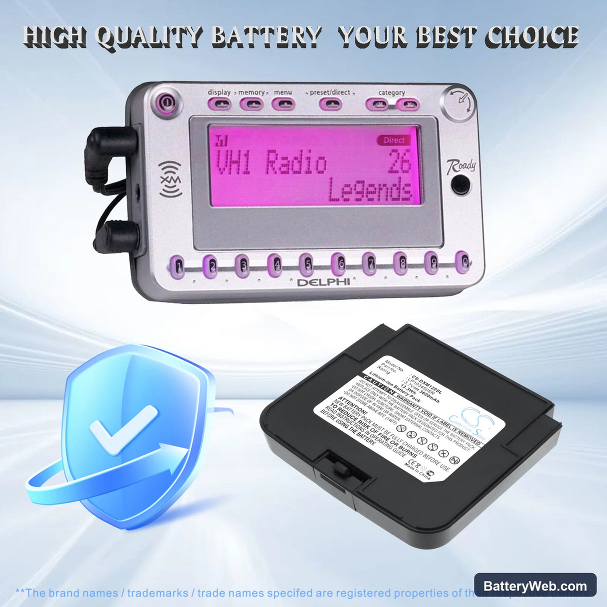 Delphi XM Satellite Radio SA10120 Roady Replacement Battery, 3.7V, 3600mAh, Li-ion 6