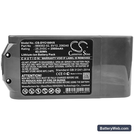 Dyson V10 Replacement Battery, 25.2V, 2500mAh, Li-ion 5