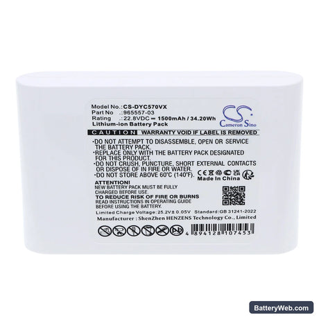 Dyson DC31 Animal Replacement Battery, 22.8V, 1500mAh, Li-ion 6
