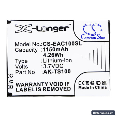 Emporia TELME TS100 Replacement Battery, 3.7V, 1150mAh, Li-ion 3