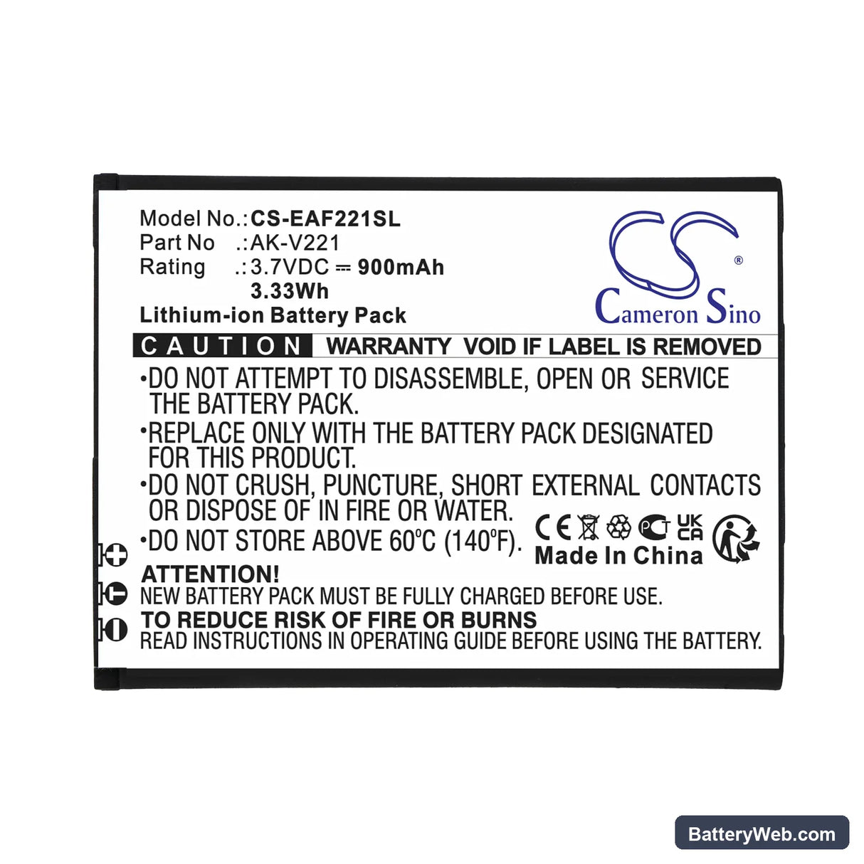 Emporia Active Glam Replacement Battery, 3.7V, 900mAh, Li-ion 3