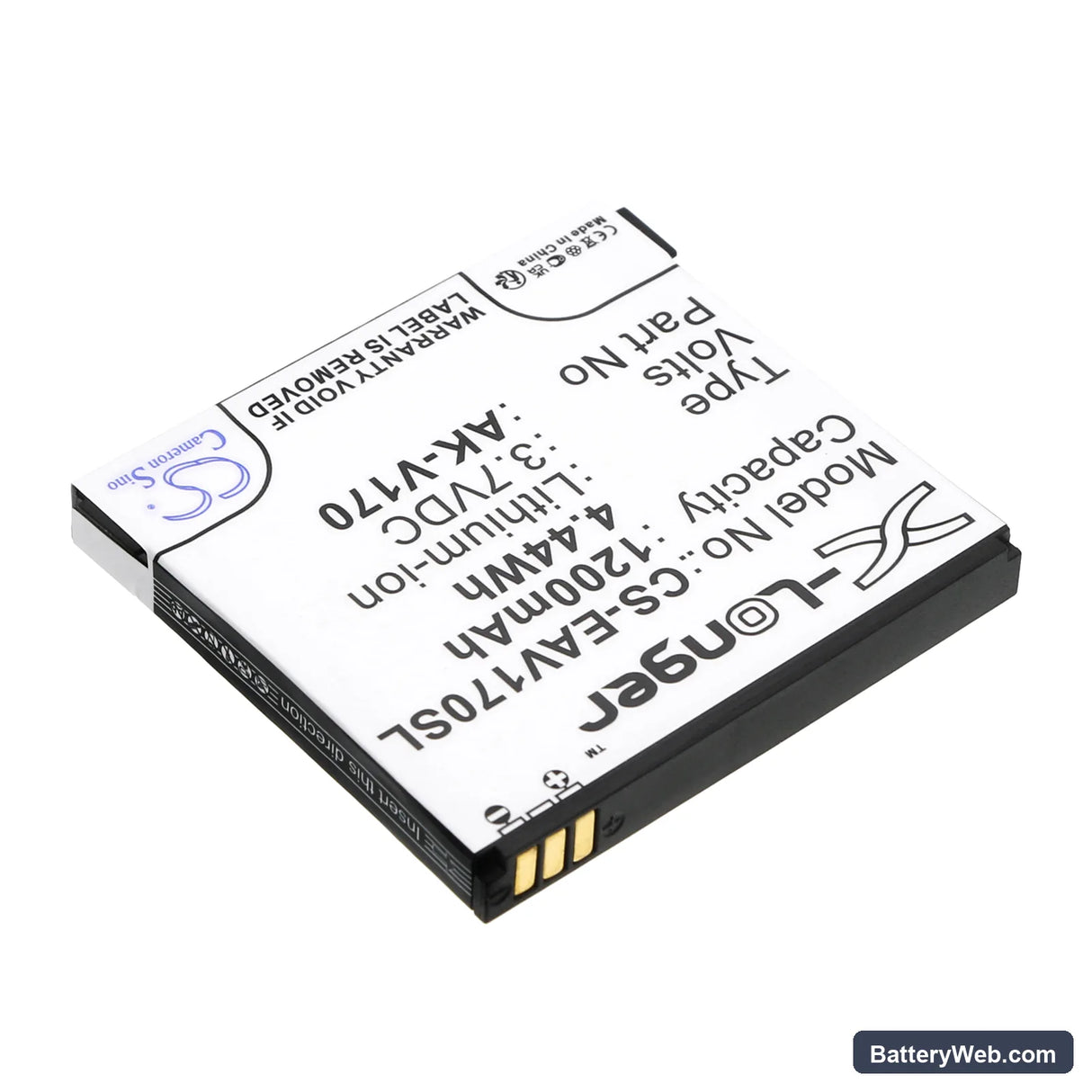 Emporia AK-V170 Replacement Battery, 3.7V, 1200mAh, Li-ion 2
