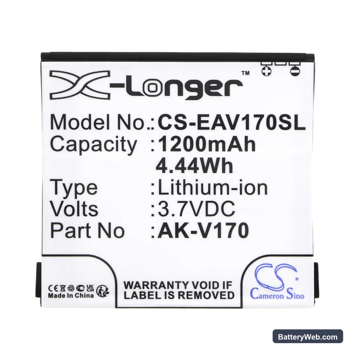 Emporia AK-V170 Replacement Battery, 3.7V, 1200mAh, Li-ion 3