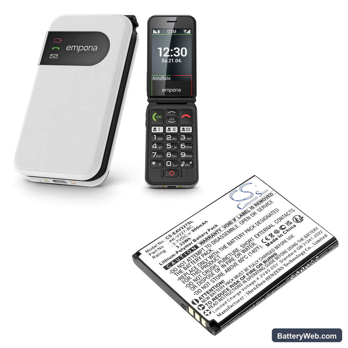 Emporia SIMPLICITYglam Replacement Battery, 3.7V, 900mAh, Li-Polymer 4