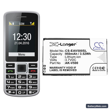 Emporia Prime Replacement Battery, 3.7V, 950mAh, Li-ion 4